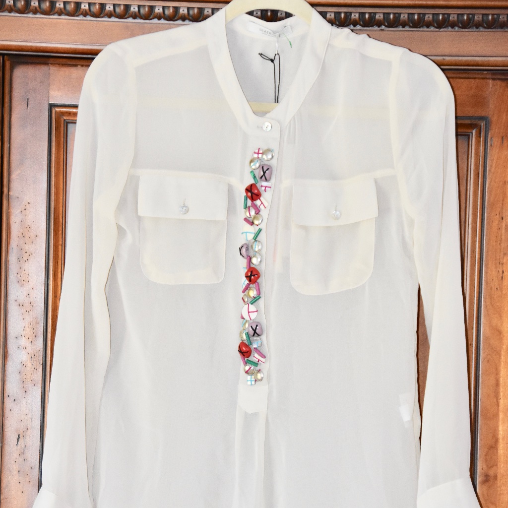Beatrice B Embellished Long Sleeve Sheer Pullover Blouse Size 40/4 Nwt
